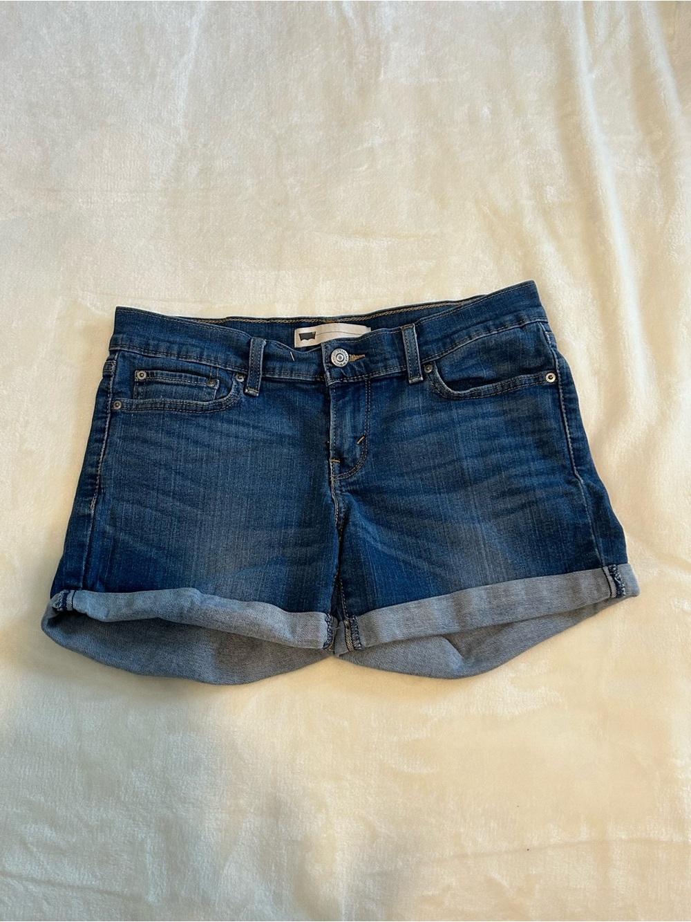Levi's Women's Navy Blue Cuffed Denim Shorts